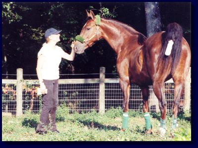 Sand's Incredible Heiress, aka Gracie with new owner, Ingrid Foxall